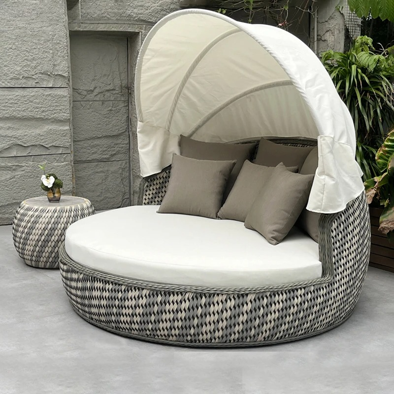 Outdoor Daybed Furniture - Sofá Cama Redondo de Mimbre Anti-UV