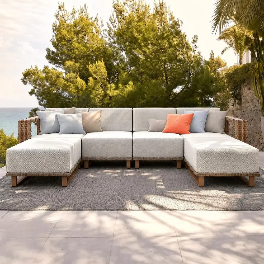 Outdoor Furniture Luxury - Juego de sofás de mimbre para