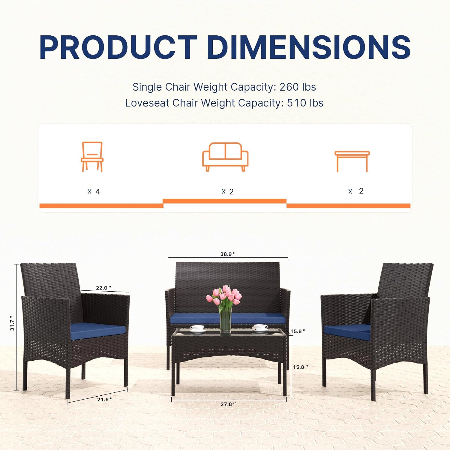 Juego de Muebles de Patio de 8 - Outdoor Furniture Metal Chairs reseña y precio